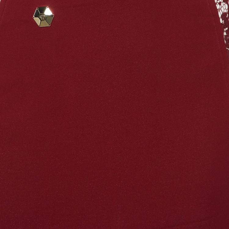 Pre Owned Philipp Plein Deep Red Lace Off Shoulder Midi Dress M