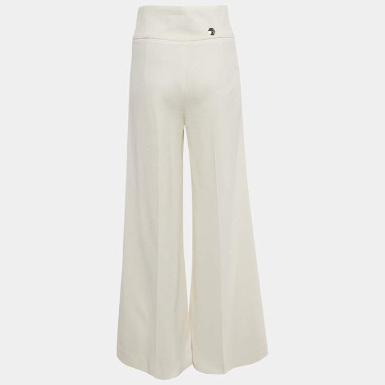Pre Owned Marni Off-White Textured Wool Blend Wide Leg Pants M