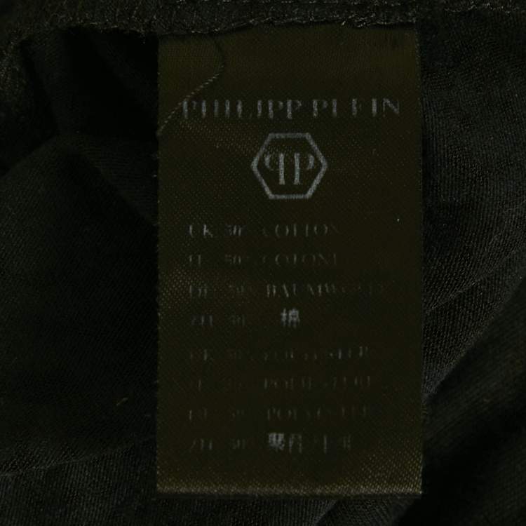 Pre Owned Philipp Plein Couture Navy Blue Snake Print and Embellished Cotton Blend T-Shirt S