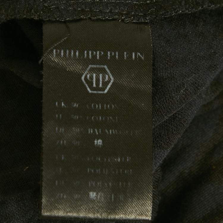 Pre Owned Philipp Plein Couture Navy Blue Snake Print and Embellished Cotton Blend T-Shirt S