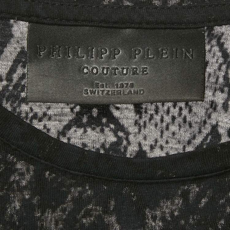 Pre Owned Philipp Plein Couture Navy Blue Snake Print and Embellished Cotton Blend T-Shirt S