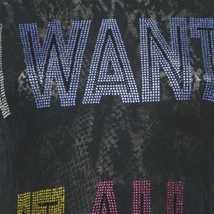 Pre Owned Philipp Plein Couture Navy Blue Snake Print and Embellished Cotton Blend T-Shirt S