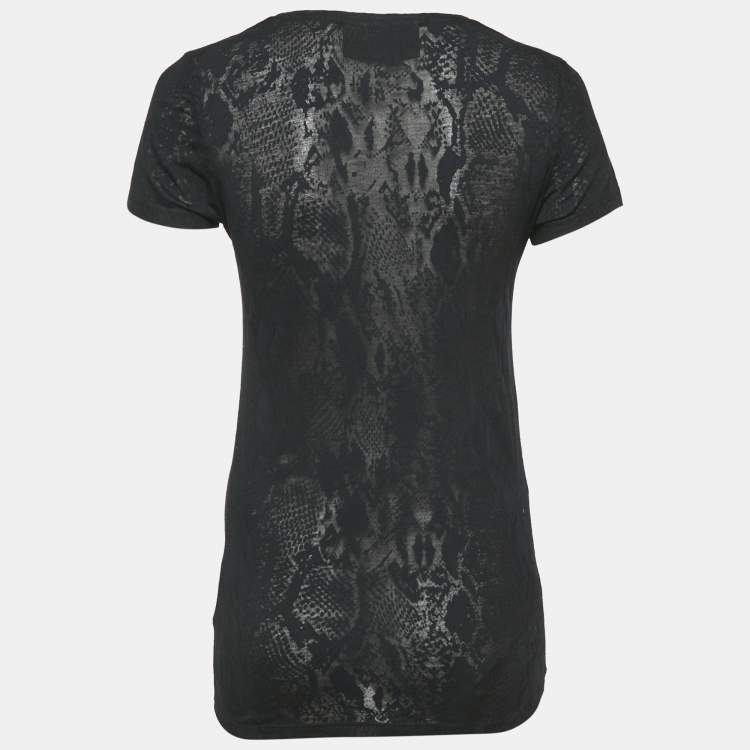 Pre Owned Philipp Plein Couture Navy Blue Snake Print and Embellished Cotton Blend T-Shirt S