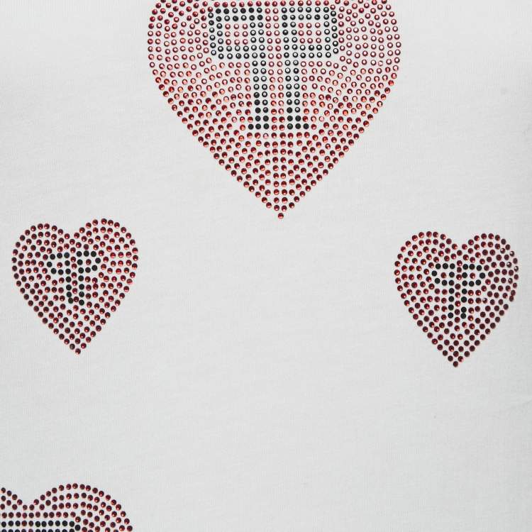 Pre Owned Philipp Plein Couture White Heart Embellished Cotton T-Shirt S