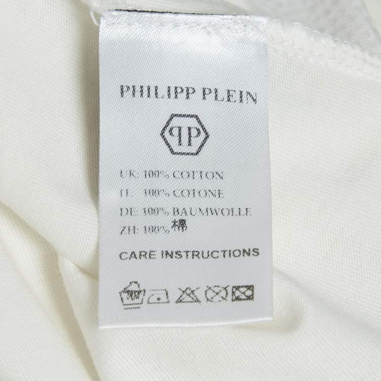 Pre Owned Philipp Plein Couture White Heart Embellished Cotton T-Shirt S
