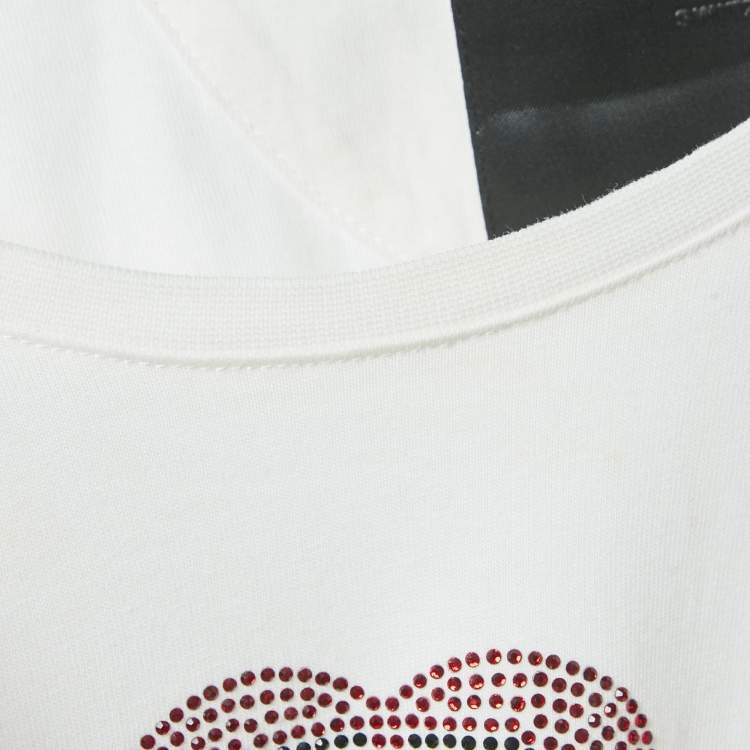 Pre Owned Philipp Plein Couture White Heart Embellished Cotton T-Shirt S