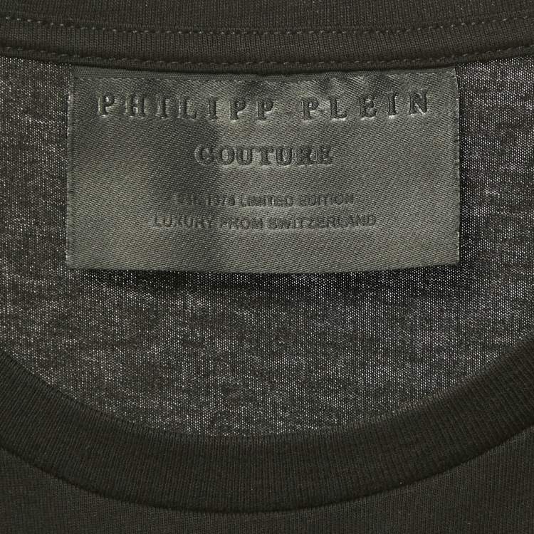 Pre Owned Philipp Plein Couture Black Logo Embellished Cotton T-Shirt S