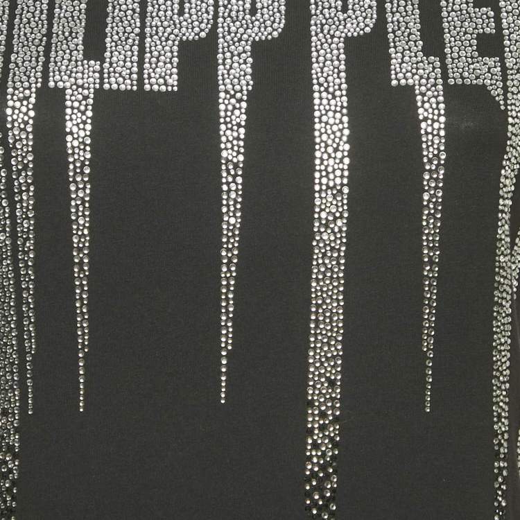 Pre Owned Philipp Plein Couture Black Logo Embellished Cotton T-Shirt S