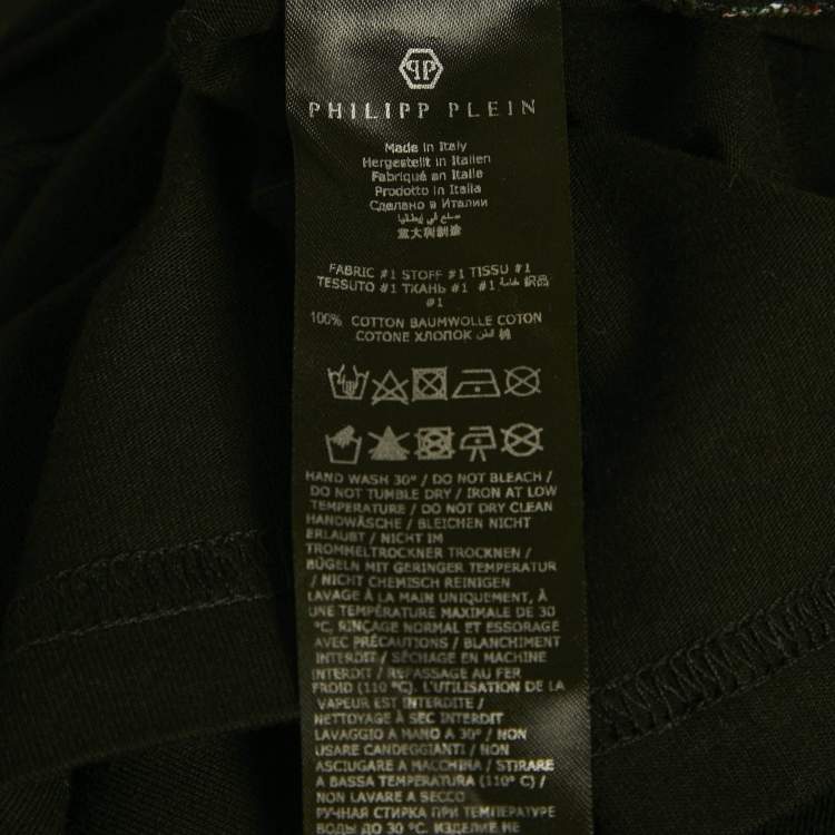 Pre Owned Philipp Plein Couture Black Logo Embellished Cotton T-Shirt S