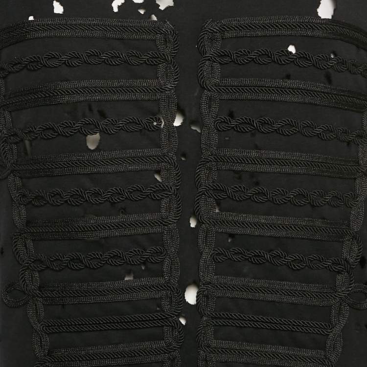 Pre Owned Philipp Plein Couture Black Shoulders Embellished Distressed Top XS