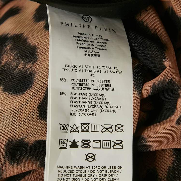 Pre Owned Philipp Plein Leopard Print Stretch Mesh Semi Sheer Top and Leggings Set S