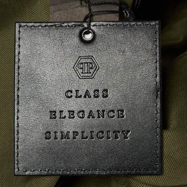 Pre Owned Philipp Plein Khaki Green Cotton & Fur Hooded Double Layer Jacket S