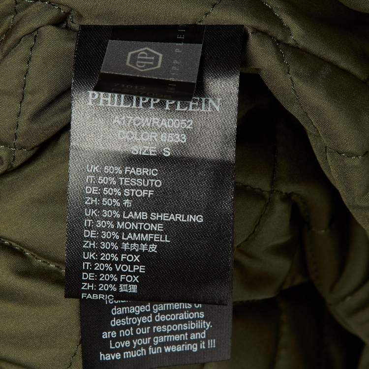 Pre Owned Philipp Plein Khaki Green Cotton & Fur Hooded Double Layer Jacket S