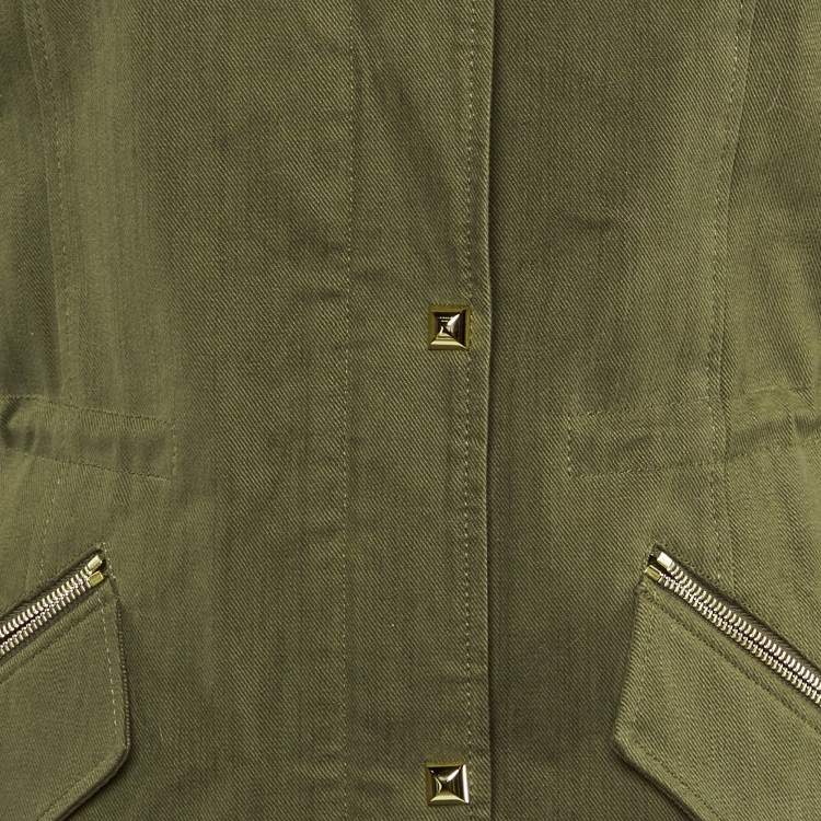 Pre Owned Philipp Plein Khaki Green Cotton & Fur Hooded Double Layer Jacket S