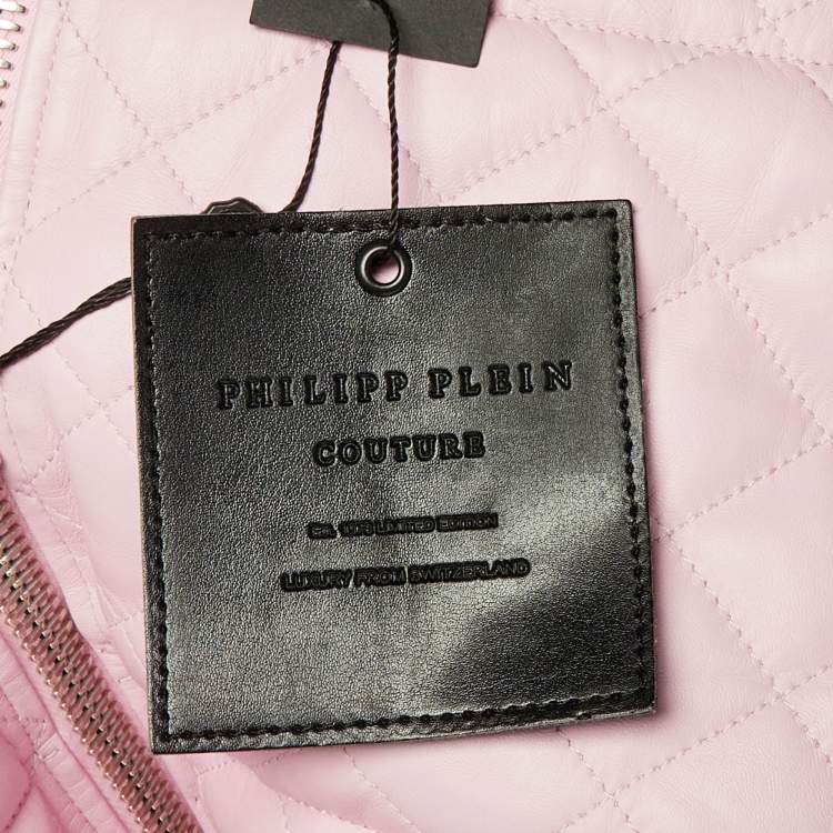 Pre Owned Philipp Plein Pink Leather & Fox Fur Hooded Sleeveless Jacket S
