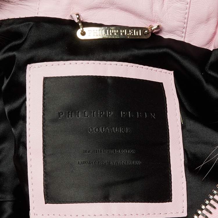 Pre Owned Philipp Plein Pink Leather & Fox Fur Hooded Sleeveless Jacket S