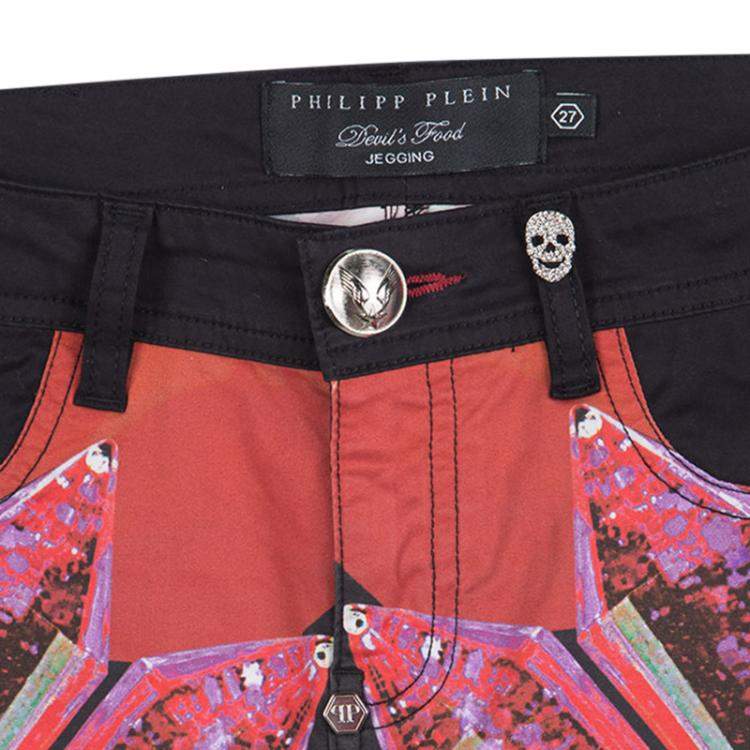Pre Owned Philipp Plein Devil's Food Printed Stretch Cotton Jeggings S
