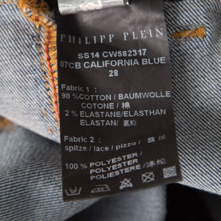 Pre Owned Philipp Plein Indigo Crystal and Lace Detail Distressed Strawberry Cheesecake Slim Fit Jeans M