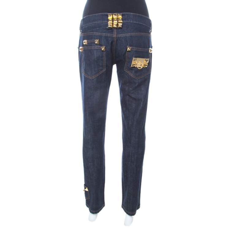 Pre Owned Philipp Plein Limited Edition Indigo Denim Rockstud Embellished Fitted Jeans M 