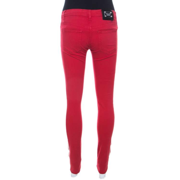 Pre Owned Philipp Plein Devil's Food Red Stretch Cotton Jegging XS