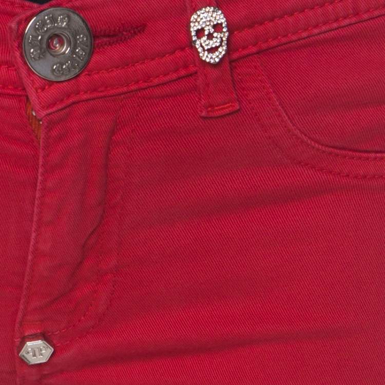 Pre Owned Philipp Plein Devil's Food Red Stretch Cotton Jegging XS