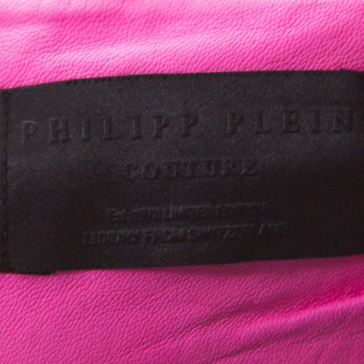 Pre Owned Philipp Plein Neon Pink Lamb Skin Mini Skirt M
