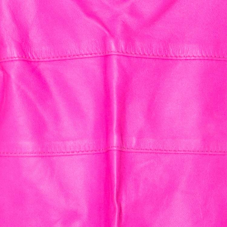 Pre Owned Philipp Plein Neon Pink Lamb Skin Mini Skirt M