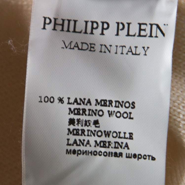 Pre Owned Philipp Plein Couture Cream Knit Cold Shoulder Belted Dress M 