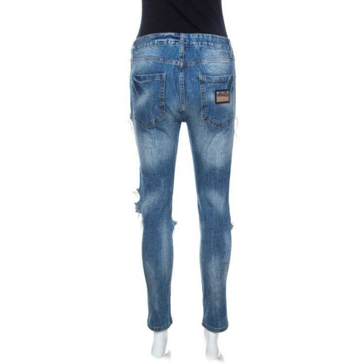 Pre Owned Philipp Plein Illegal Fight Club Blue Distressed Denim Straight Supreme Jeans S