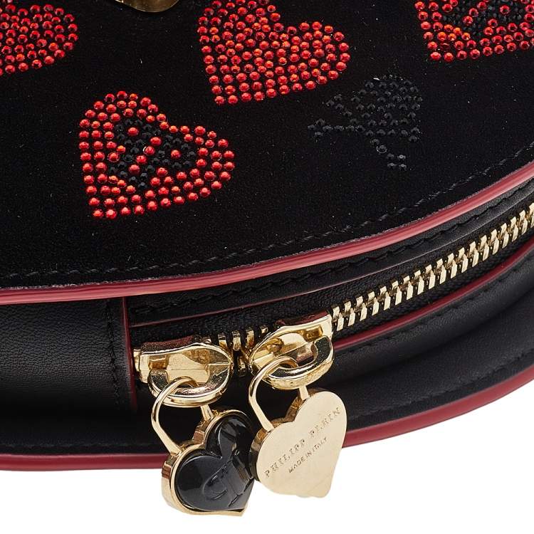 Pre Owned Philipp Plein Black Suede Sweet Heart Embellished Crossbody Bag
