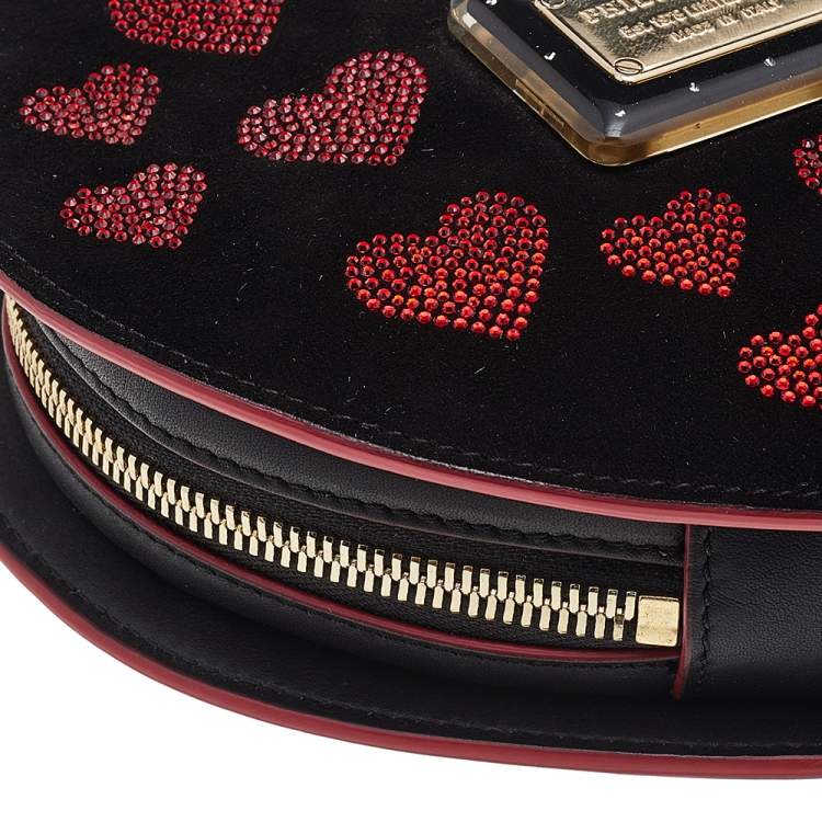 Pre Owned Philipp Plein Black Suede Sweet Heart Embellished Crossbody Bag