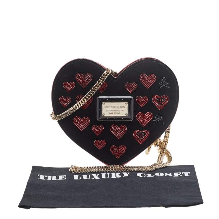 Pre Owned Philipp Plein Black Suede Sweet Heart Embellished Crossbody Bag