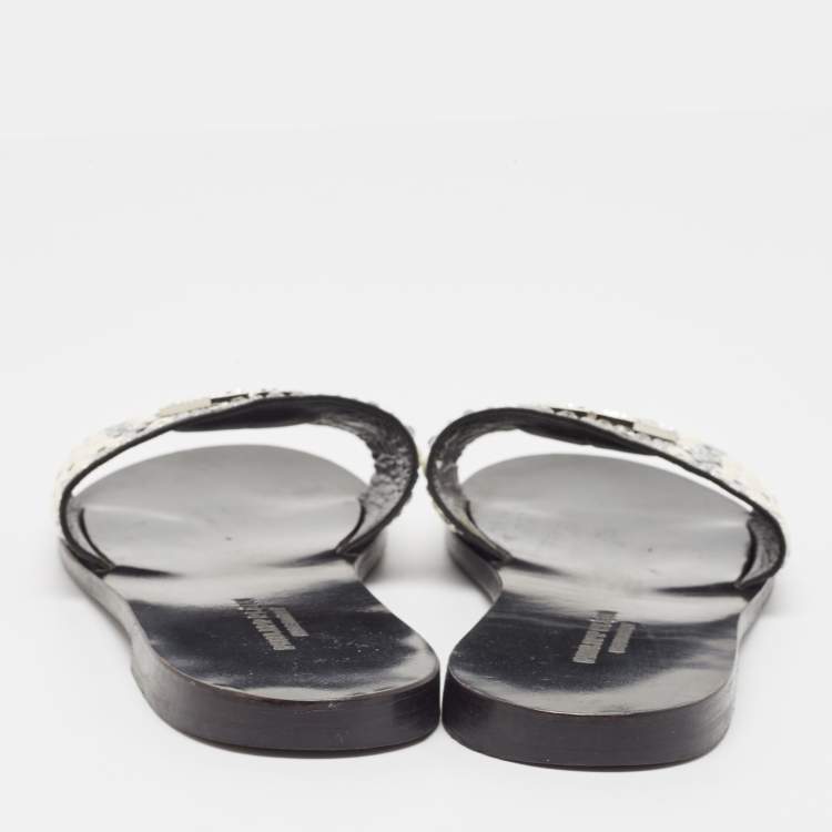 Pre Owned Philipp Plein Black Satin Embellished Flat Slides Size 39
