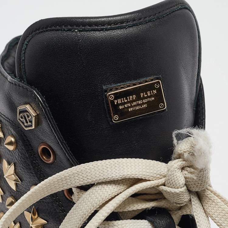Pre Owned Philipp Plein Black Leather High Top Sneakers Size 40