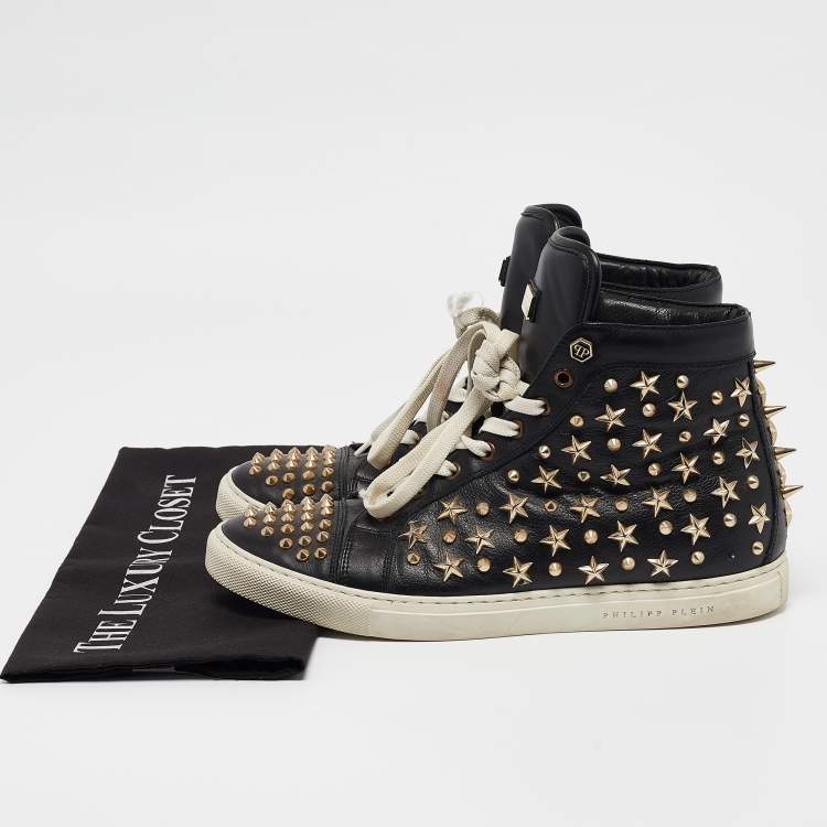 Pre Owned Philipp Plein Black Leather High Top Sneakers Size 40