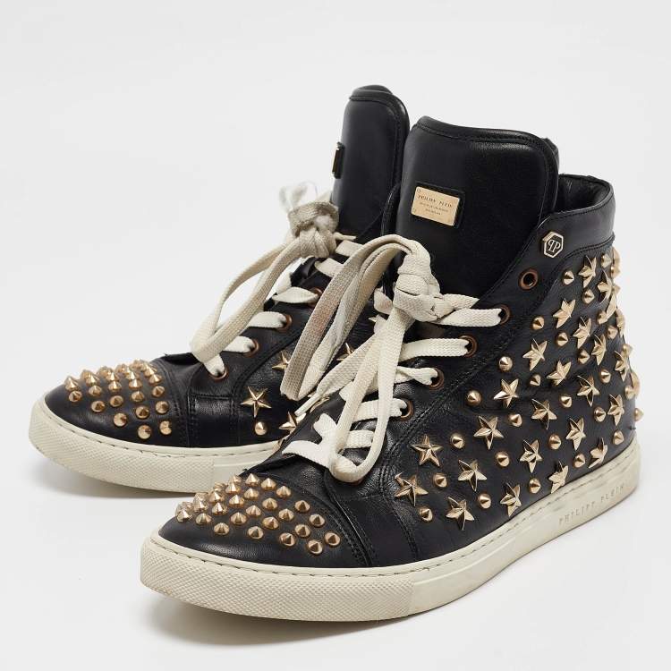 Pre Owned Philipp Plein Black Leather High Top Sneakers Size 40