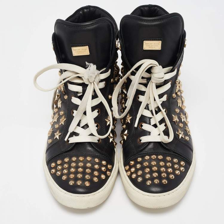 Pre Owned Philipp Plein Black Leather High Top Sneakers Size 40