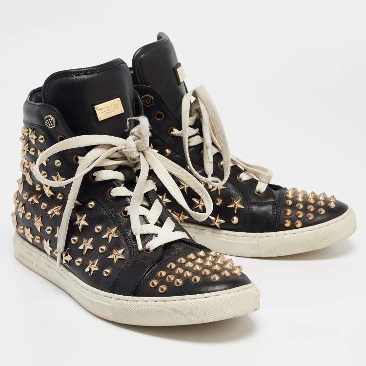 Pre Owned Philipp Plein Black Leather High Top Sneakers Size 40
