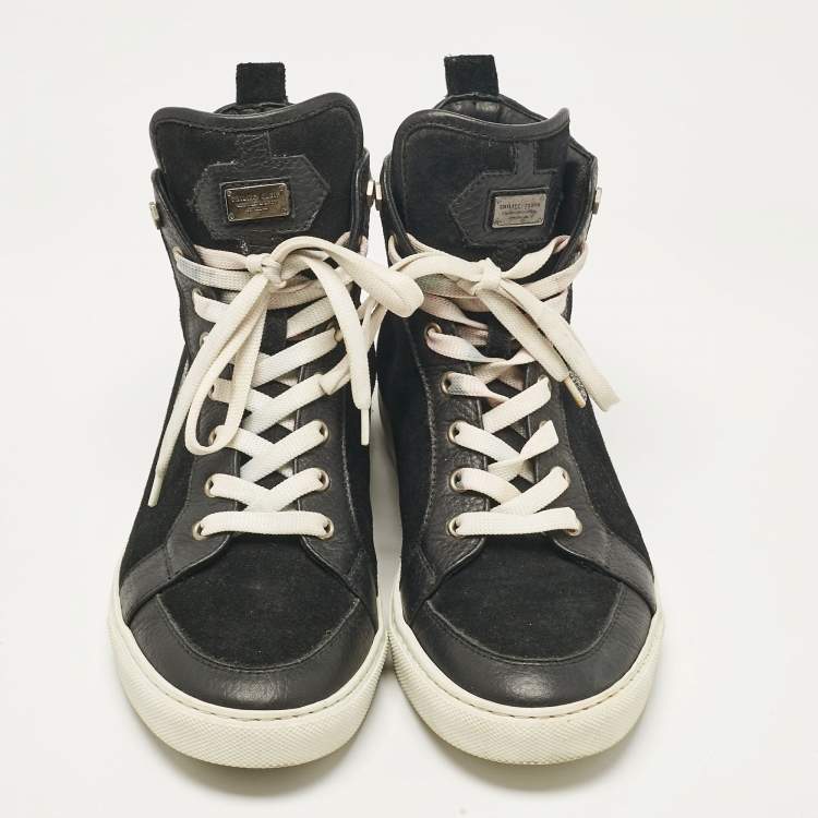 Pre Owned Philipp Plein Black Leather Suede Skull High Top Sneakers Size 40