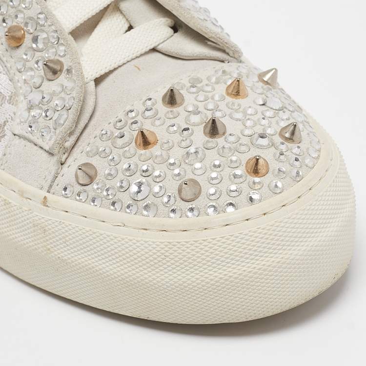 Pre Owned Philipp Plein Grey Lace and Suede High Top Sneakers Size 39