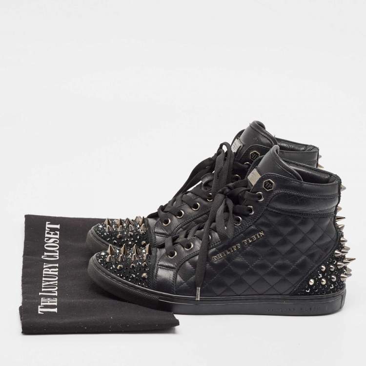 Pre Owned Philipp Plein Black Leather High Top Sneakers Size 37.5