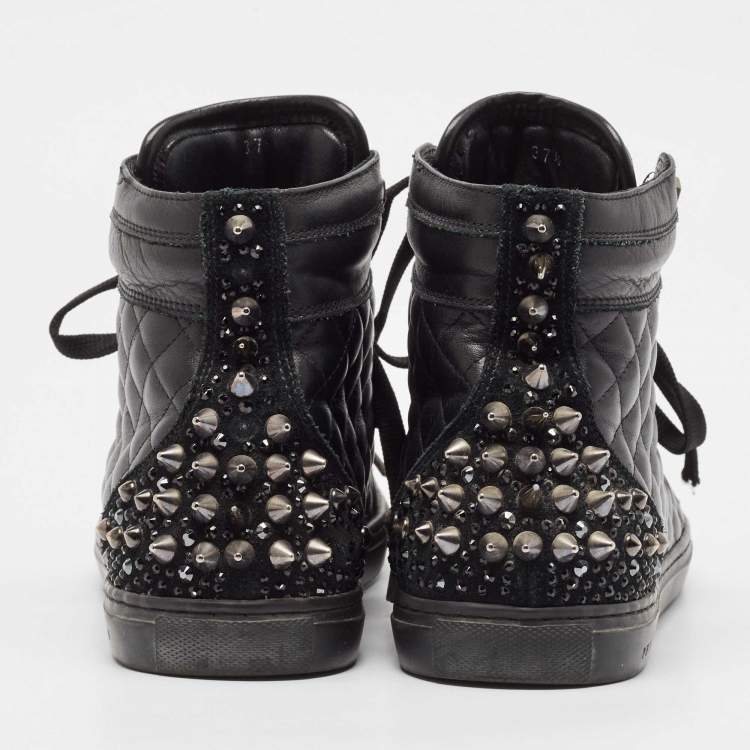 Pre Owned Philipp Plein Black Leather High Top Sneakers Size 37.5