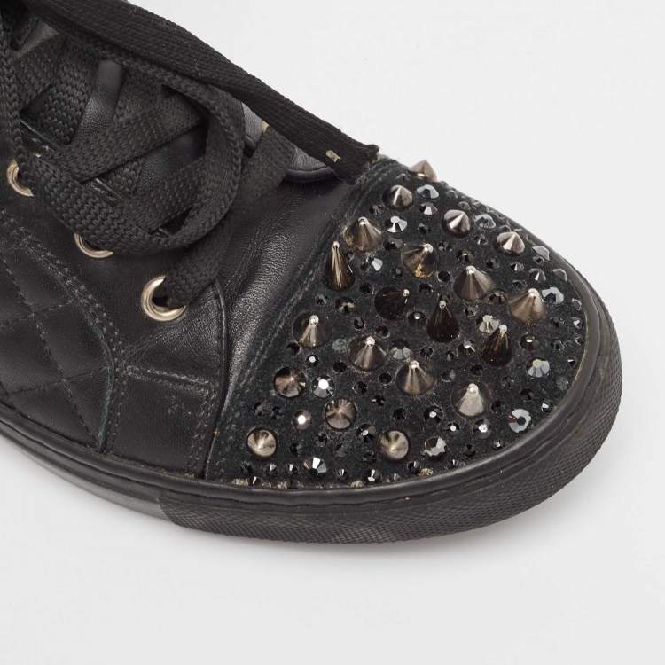 Pre Owned Philipp Plein Black Leather High Top Sneakers Size 37.5