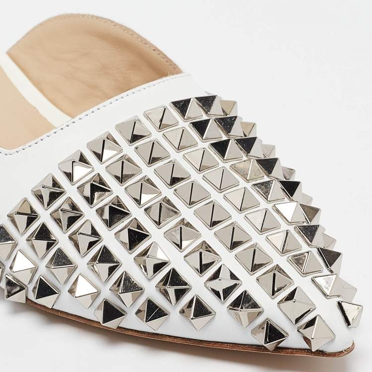 Pre Owned Philipp Plein White Leather Spike Mules Size 36
