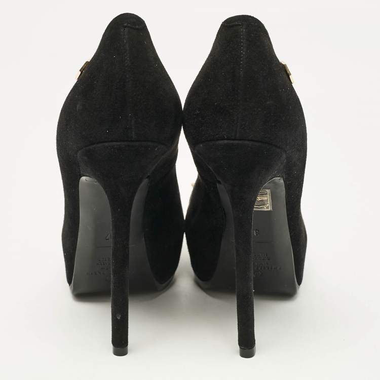 Pre Owned Philipp Plein Black Suede Spike Embellished Platform  Pumps Size 37