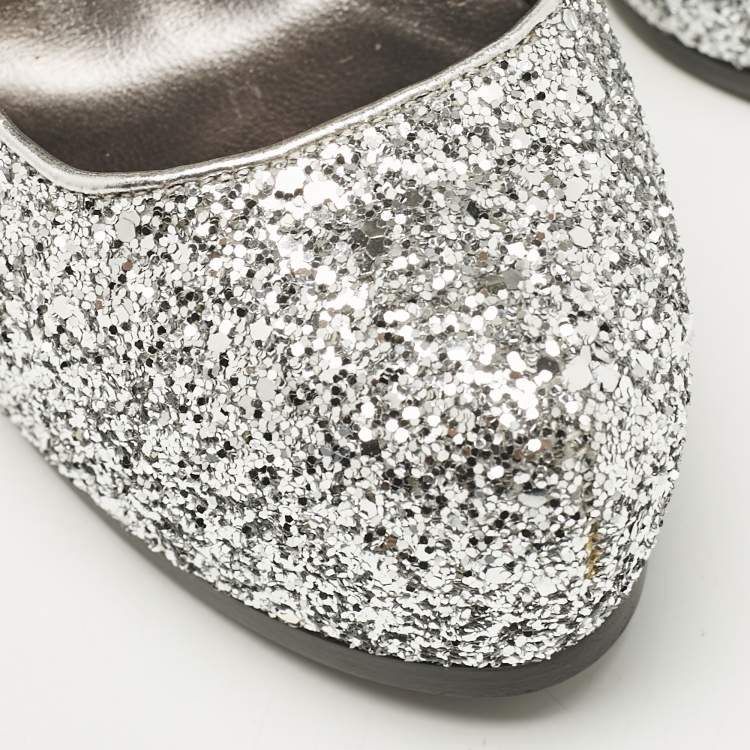 Pre Owned Philipp Plein Silver/Black Glitter and Python Platform Pumps Size 37