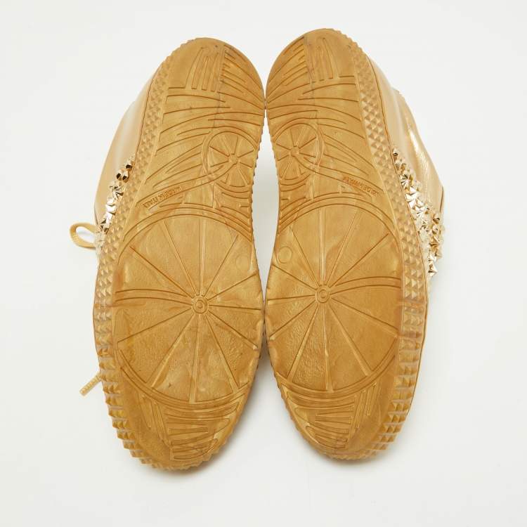 Pre Owned Philipp Plein Gold Leather Spike Studded Sneakers Size 38