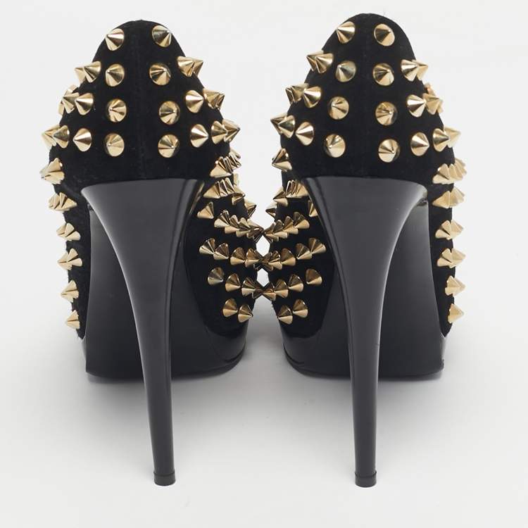 Pre Owned Philipp Plein Black Suede Studded Peep Toe Platform Pumps Size 40