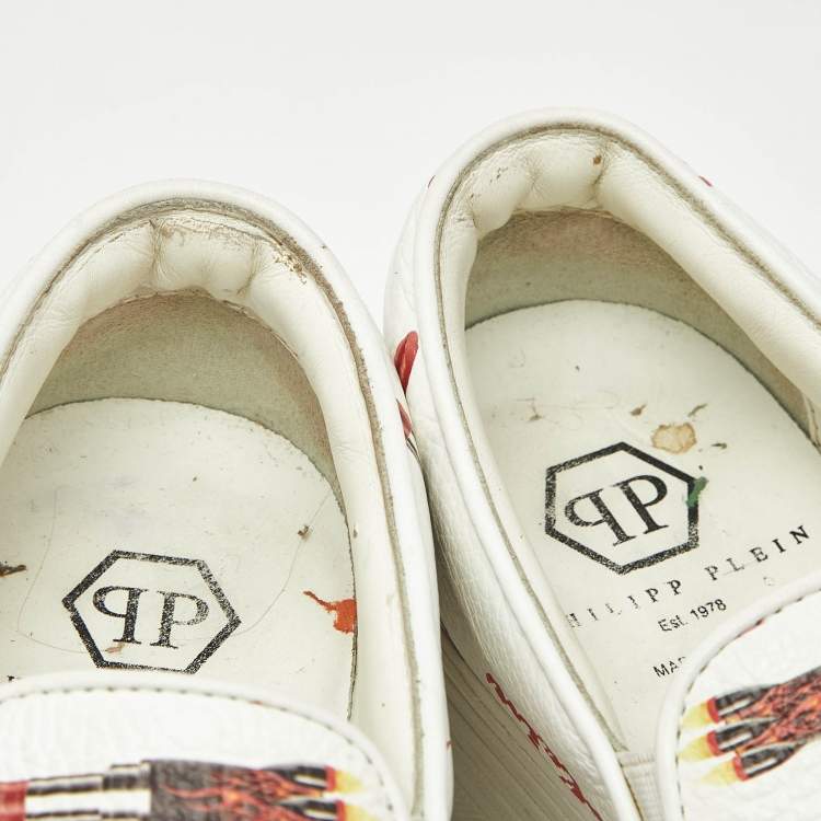 Pre Owned Philipp Plein White Leather Slip On Platform Sneakers Size 37