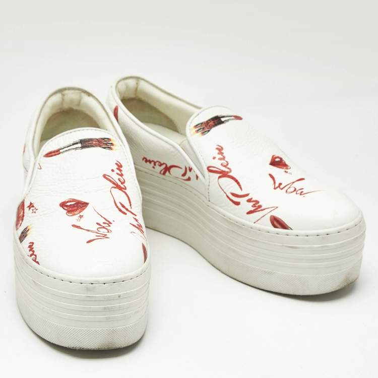 Pre Owned Philipp Plein White Leather Slip On Platform Sneakers Size 37
